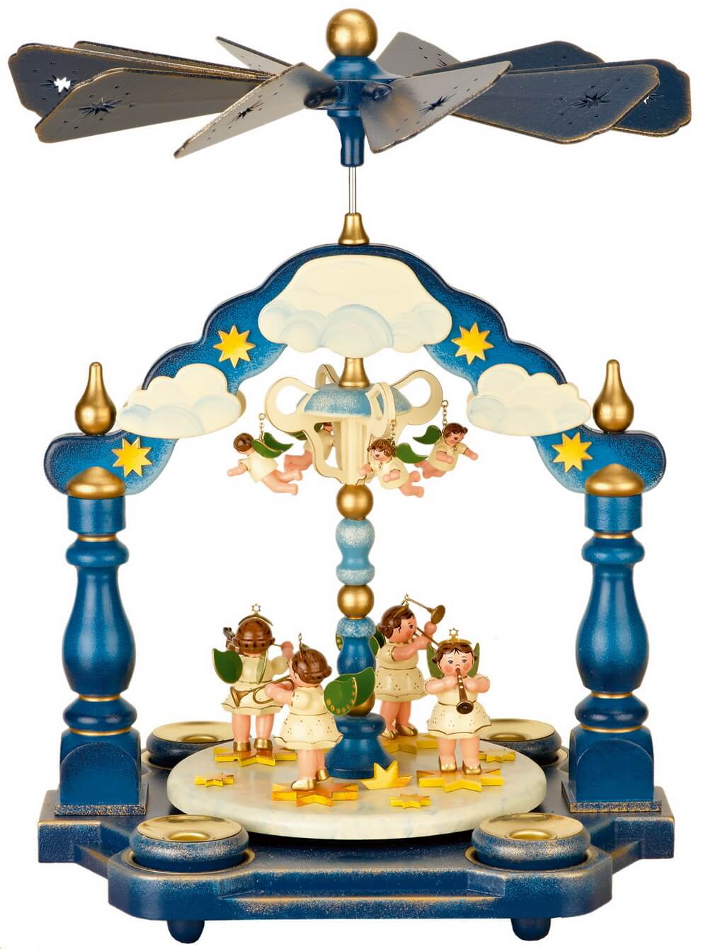 Christmas pyramid with angel orchestra 35 cm, colored by Hubrig Volkskunst