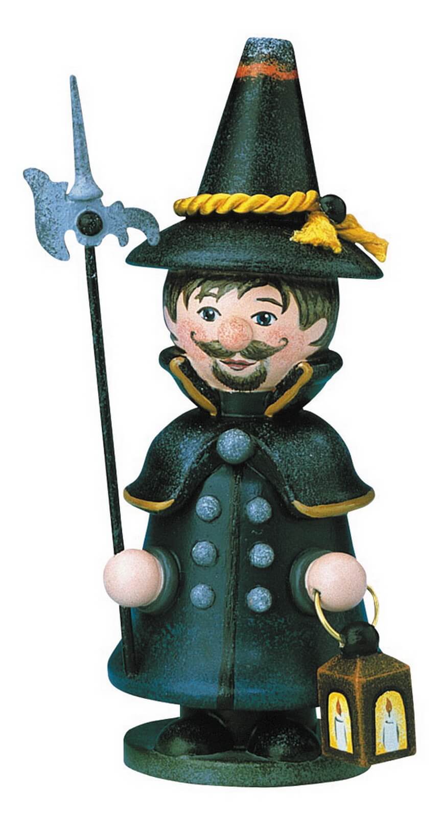 Smoking gnome - night watchman, 14 cm, colored by Hubrig Volkskunst