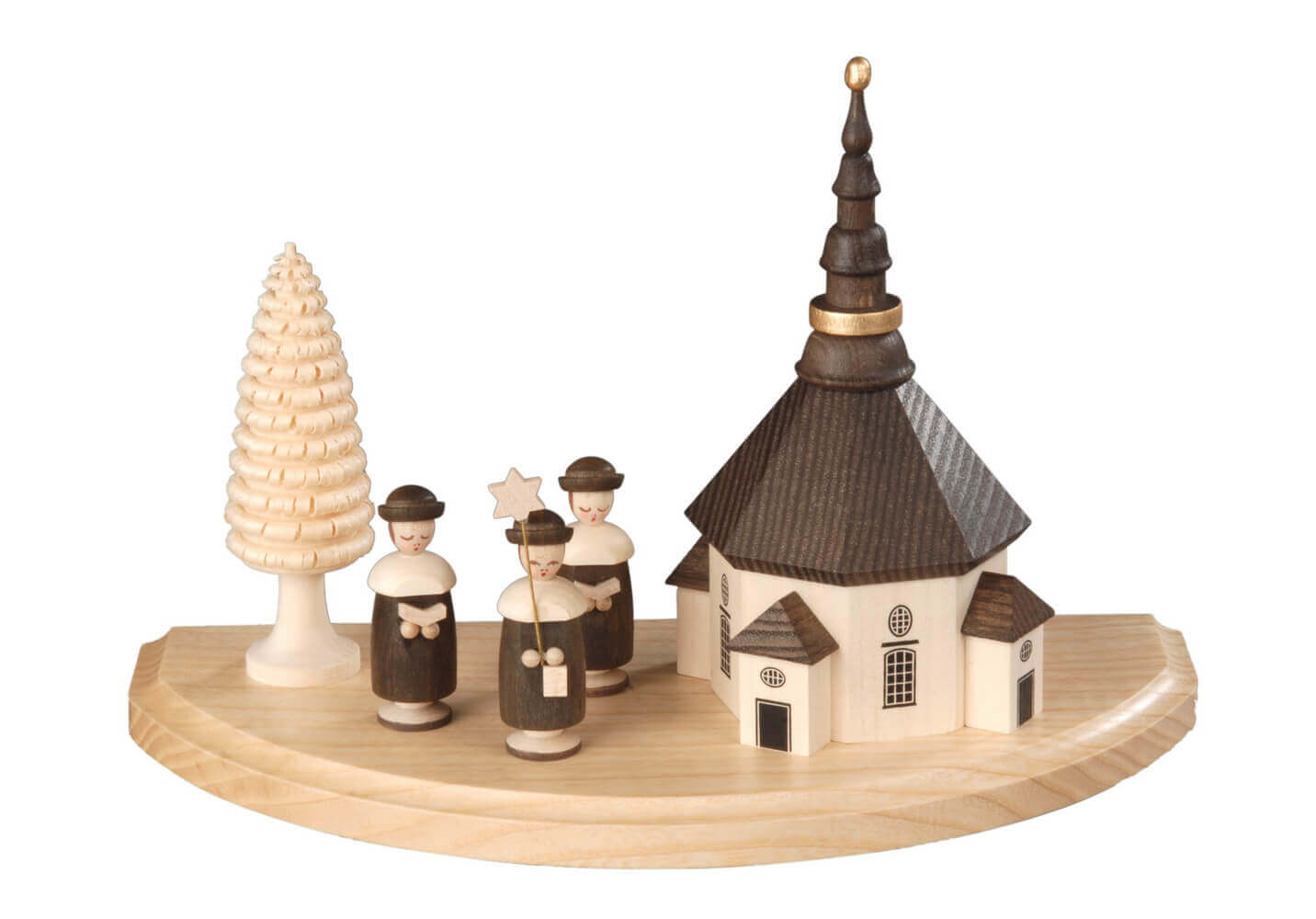 Pedestal with Seiffen church and Kurrende, natural, 20 cm by Albin Preißler