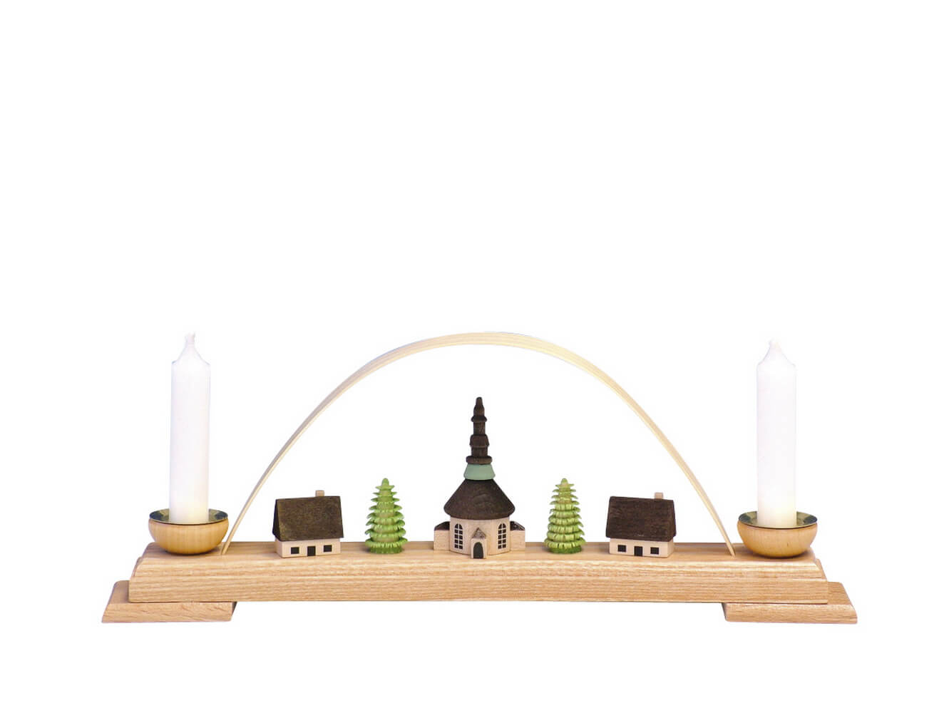 Candle holder mini candle arch with Seiffen church, 27 cm by Knuth Neuber
