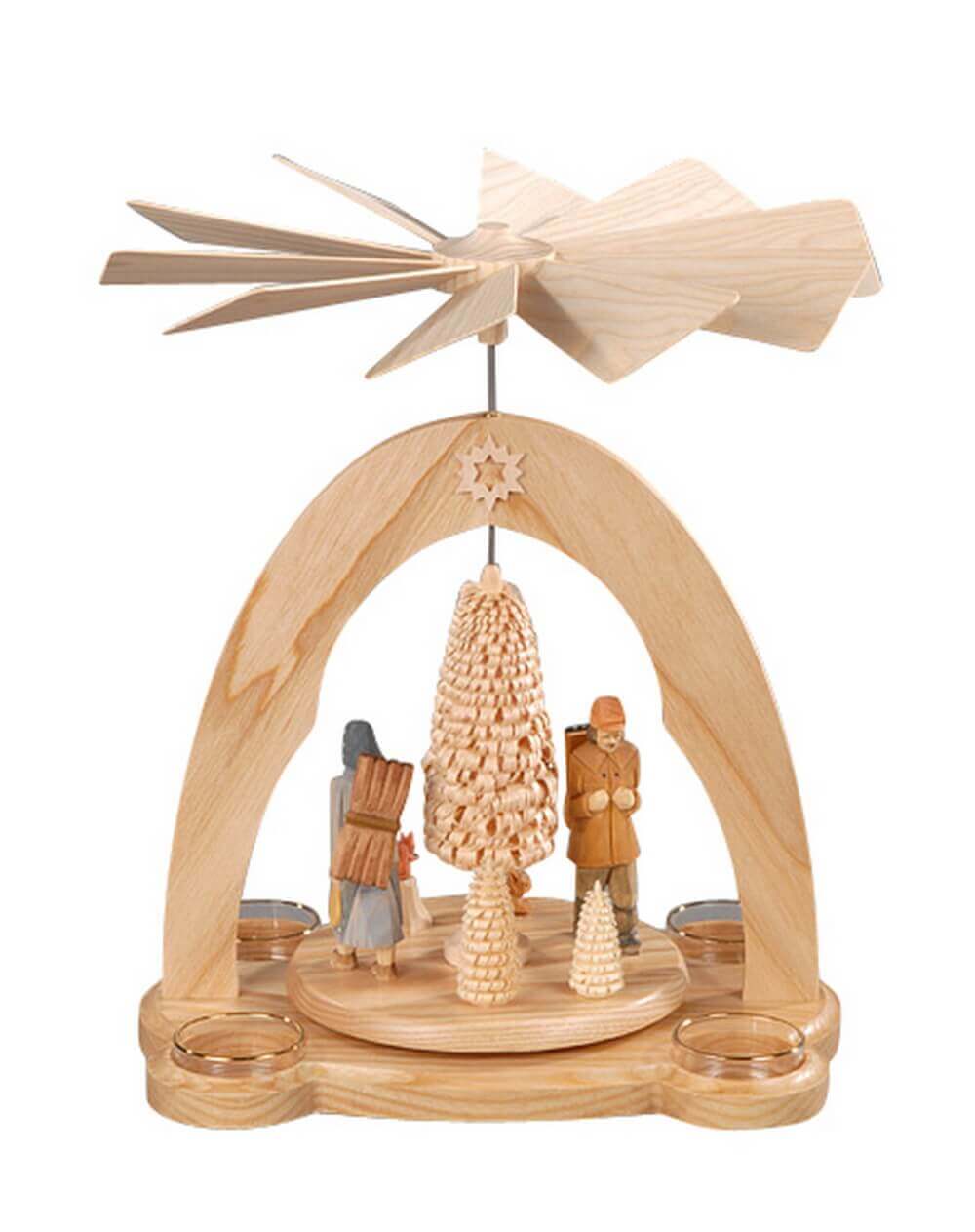Tealight pyramid carved forest people, 28 cm by Albin Preißler