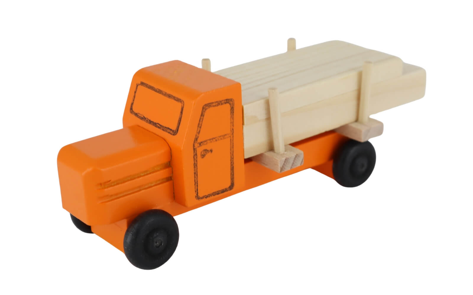 Wooden toy truck with sawn wood, coloured by Robbi Weber_1