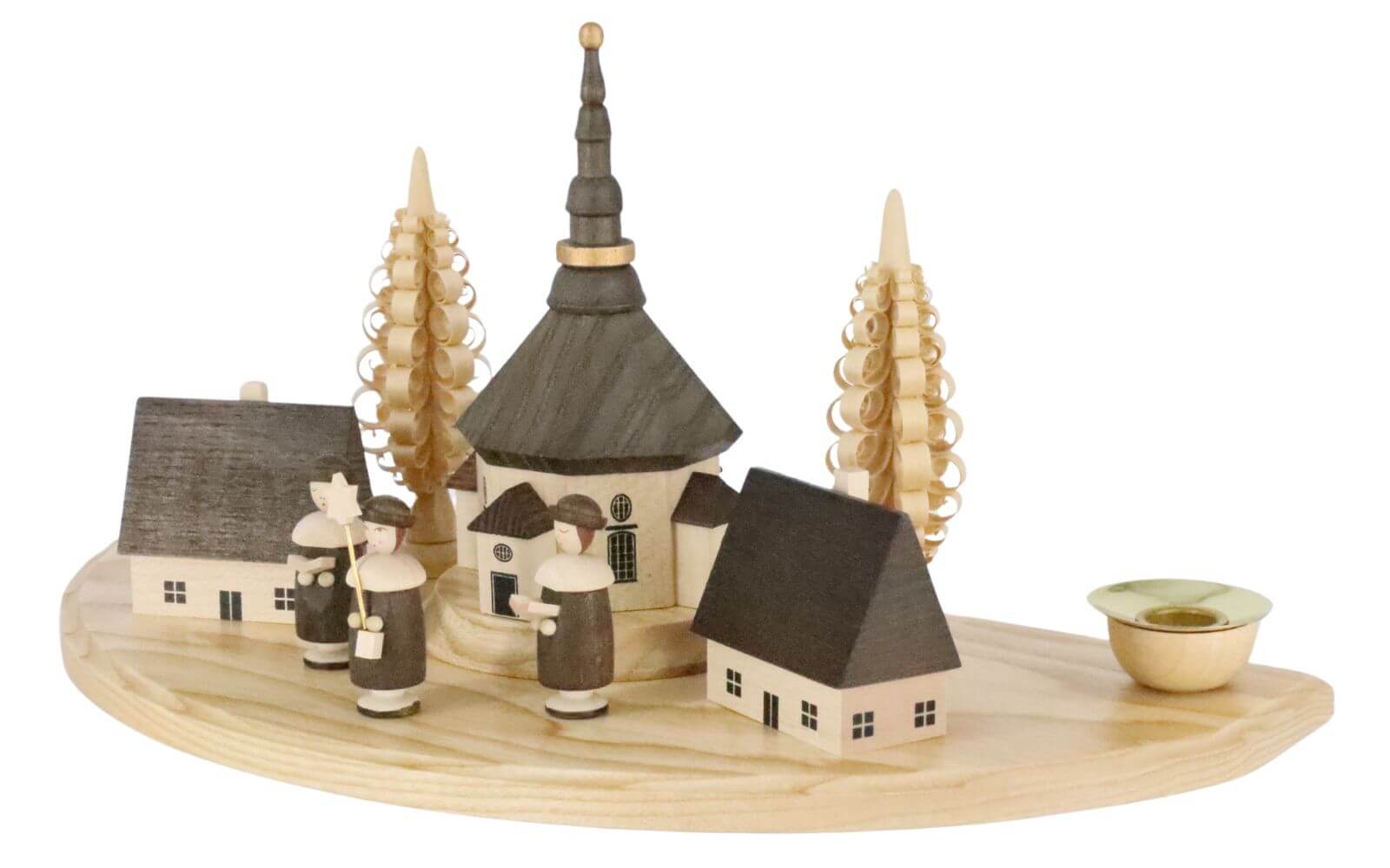 Christmas candle holder Seiffener Dorf with Kurrende, natural, 30 cm by Albin Preißler_2
