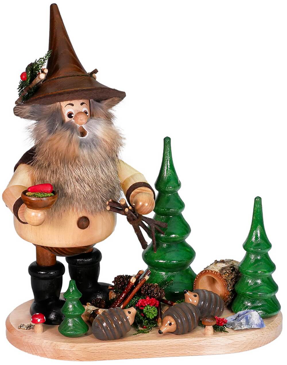 Incense Smoker Forest Gnome Hedgehog Friend, 26 cm by DWU Drechselwerkstatt Uhlig