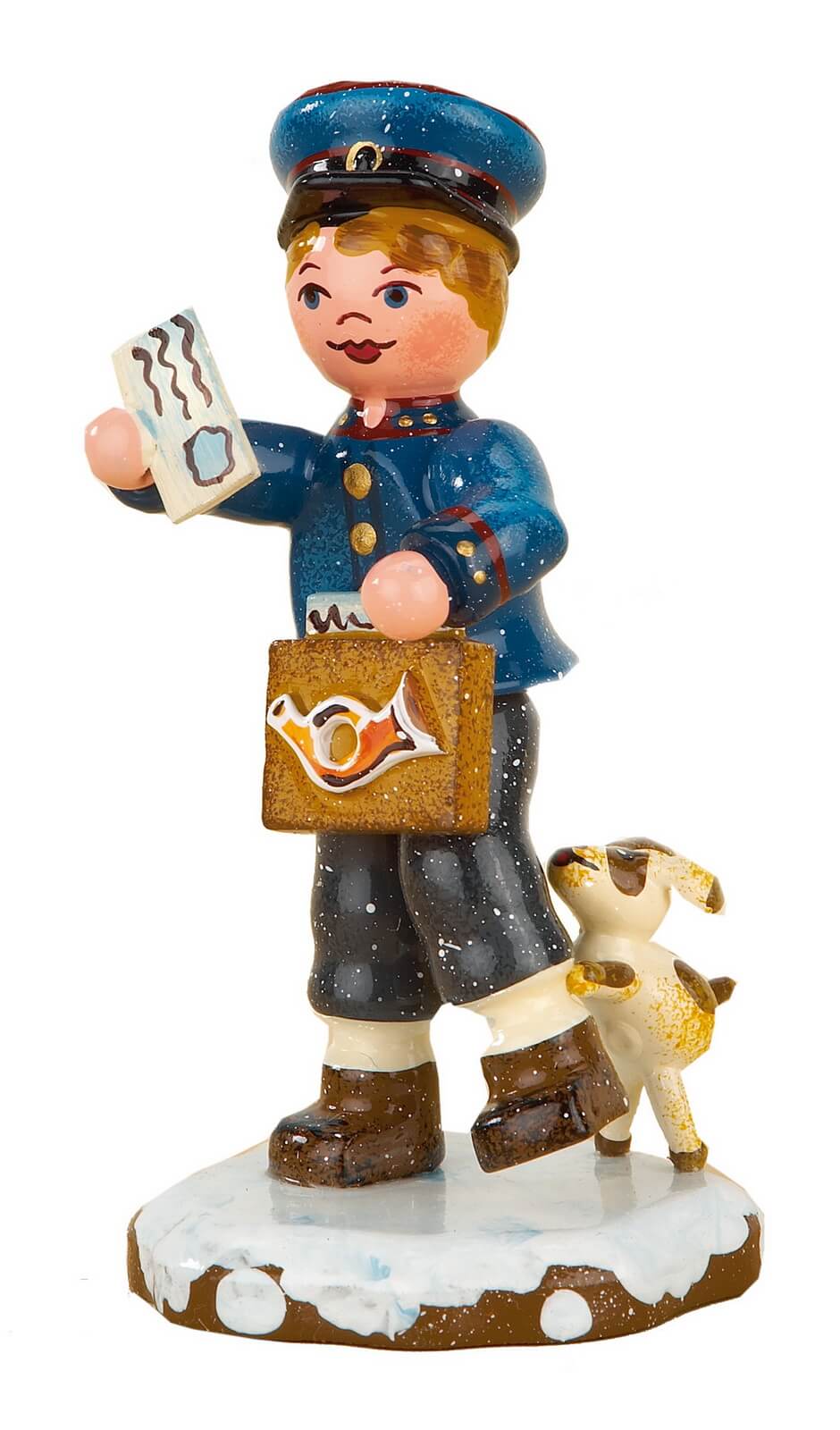 Miniature winter child letter carrier, 8 cm, colored by Hubrig Volkskunst