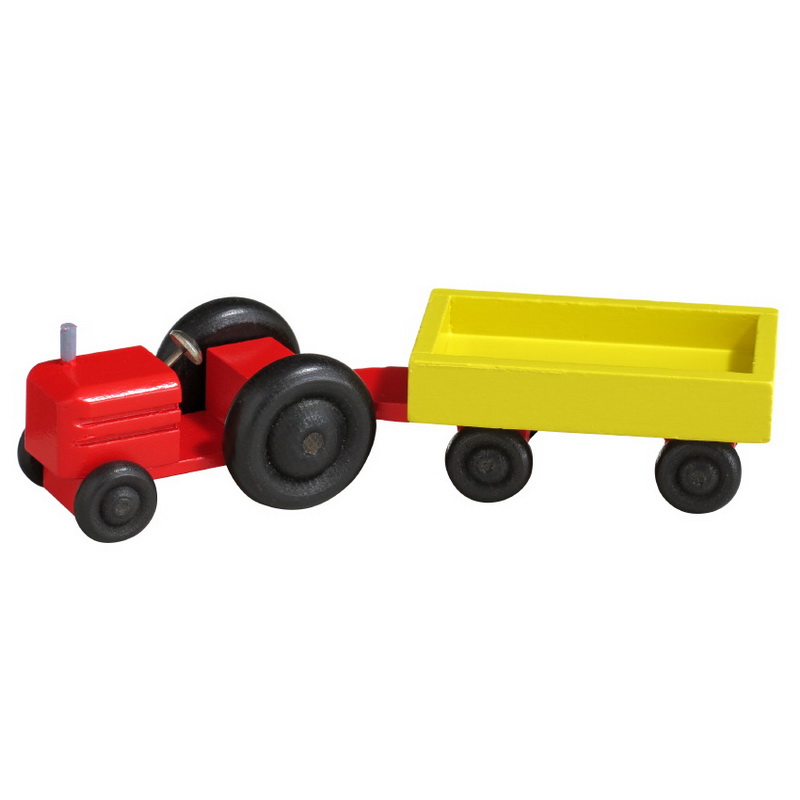 Wooden toy tractor with trailer flatbed, coloured by Robbi Weber