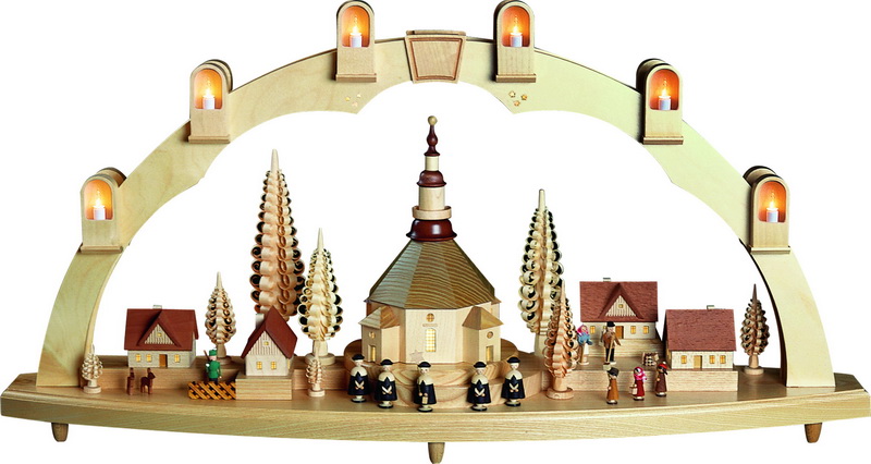 Candle arch Seiffen church with village, 80 cm by Richard Glässer_1