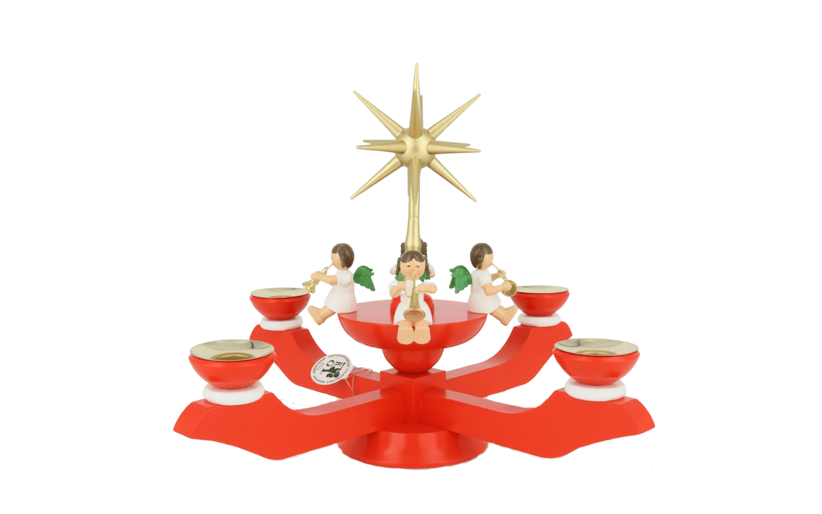 German Advent Candlestick with German Christmas Angels, red