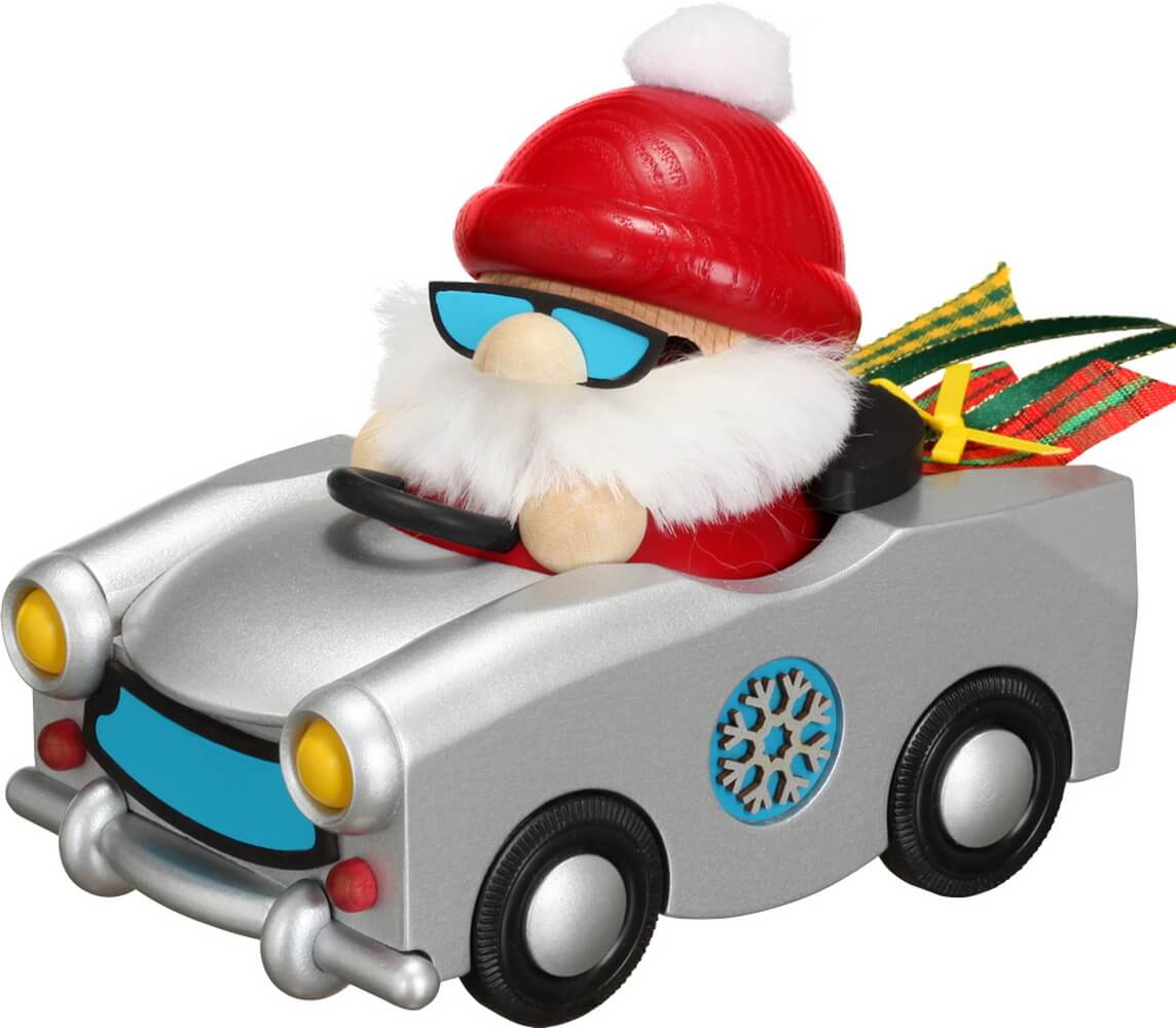 Smoking man - Smoking man Santa Claus in a Trabi, 12 cm, colored by Seiffener Volkskunst eG