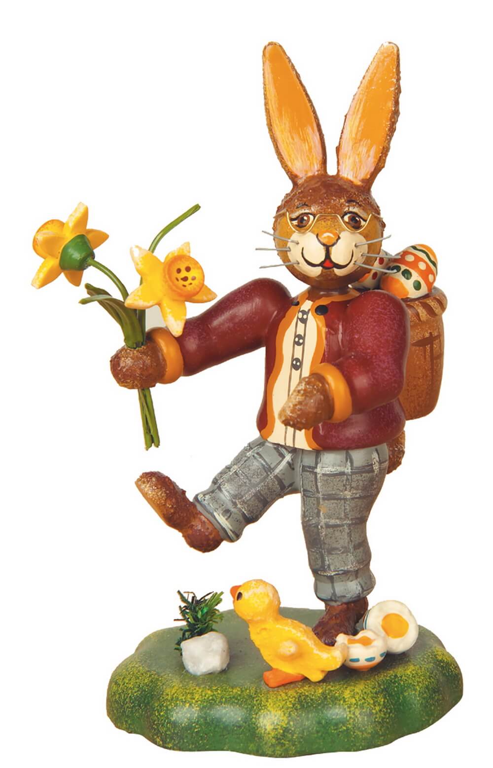 Easter Bunny Father with a Daffodil, 10 cm by Hubrig Volkskunst