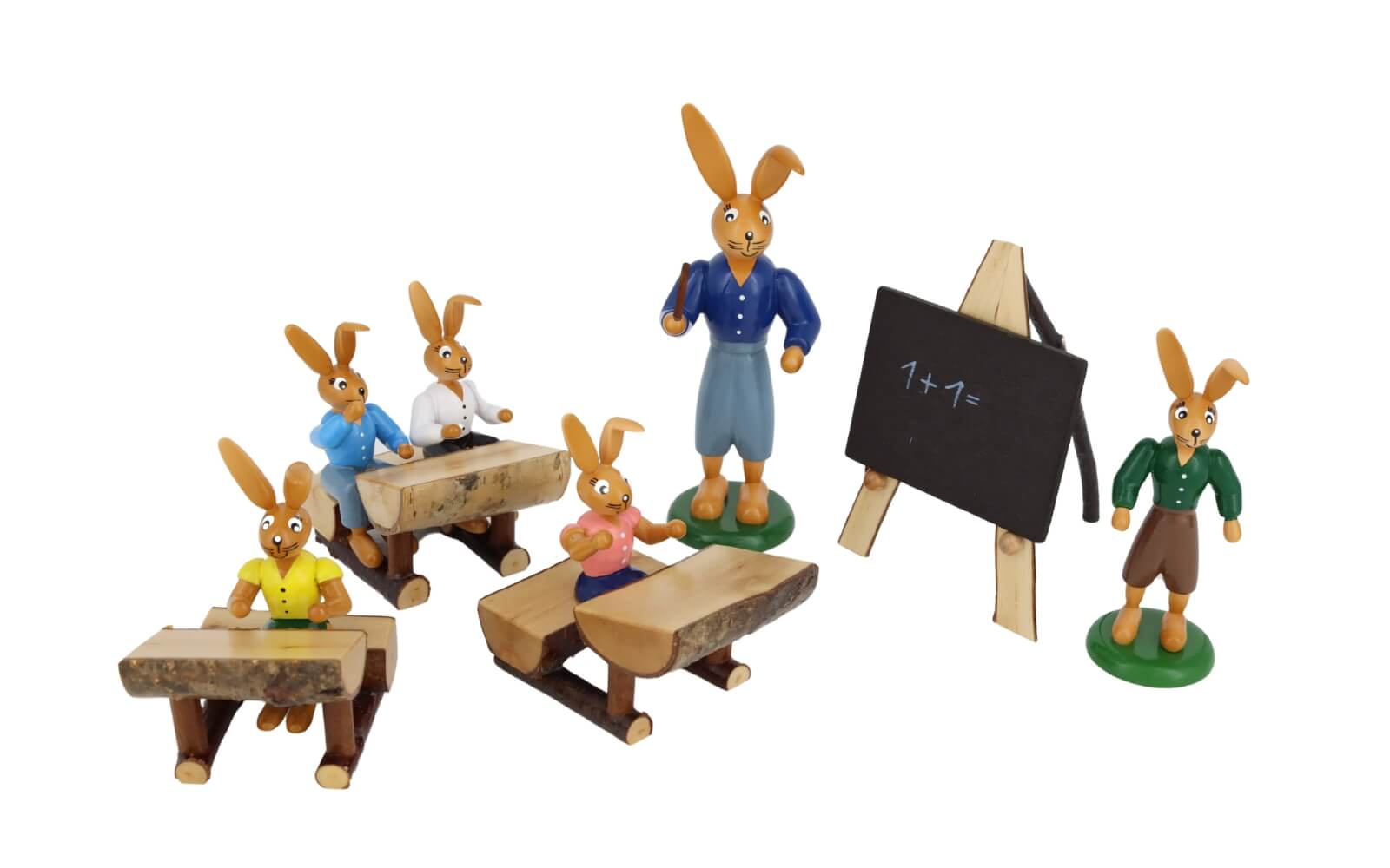Rabbit school, 5 children and 1 teacher, 12 cm by Holzkunst Gahlenz