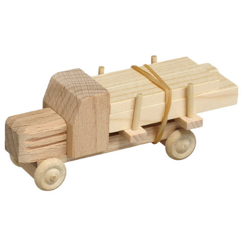 Wooden toy truck with sawn wood, natural by Robbi Weber