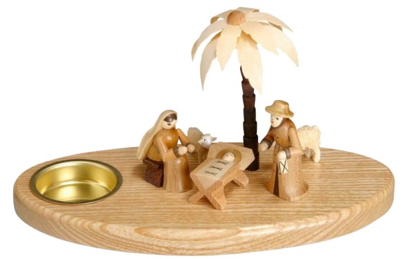 Christmas candle holder Holy Family, natural by Theo Lorenz