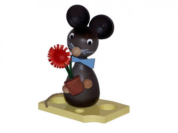 Mäusekind mit Blumen, 7 cm von Volker Zenker aus Seiffen