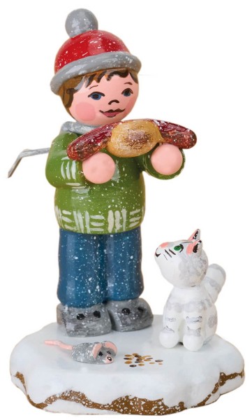 Miniature Winter child with sausage by Hubrig Volkskunst