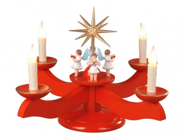 Advent candlestick with 4 standing angels, electrically illuminated by Albin Preißler