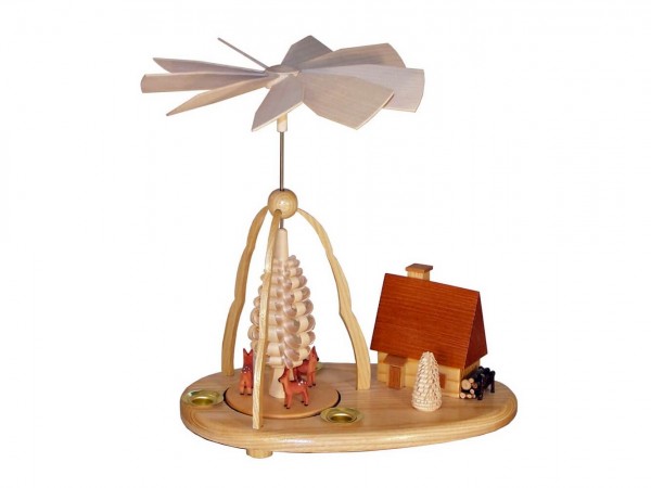Christmas pyramid with deer and house, 23 cm by Ralf Zenker