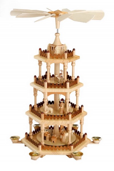 Weihnachtspyramide Heilige Familie, 4 - stöckig, 51 cm hergestellt von Theo Lorenz aus Seiffen
