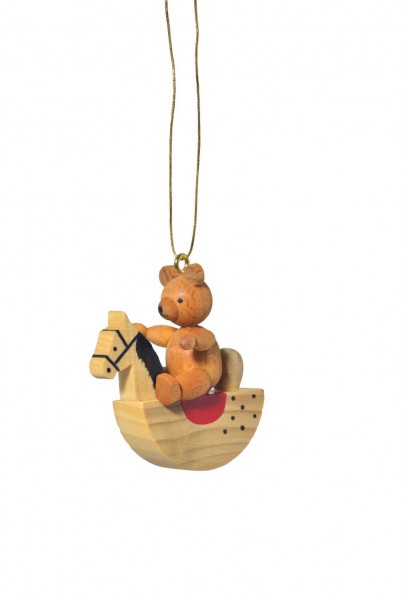 Christmas tree decoration teddy on rocking horse, 5 cm by KWO