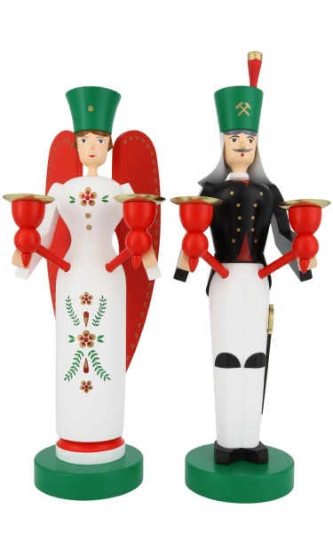 Angel and miner for wax candles, 32 cm, colored by Richard Glässer