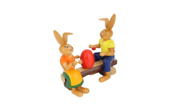 Easter bunny pair painter on bench, 10 cm by Holzkunst Gahlenz_1