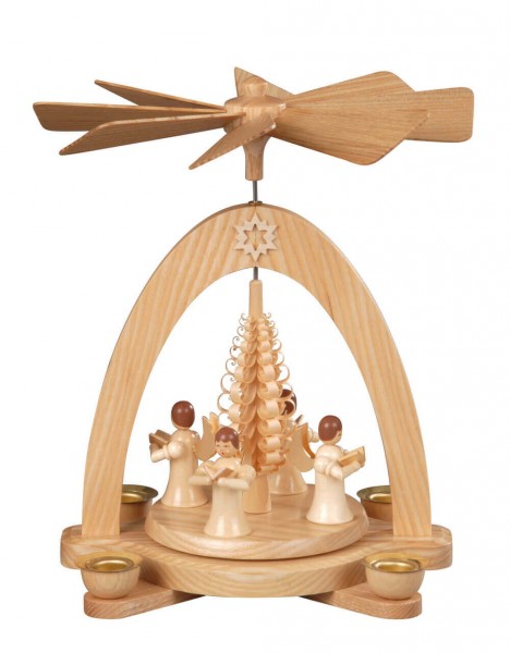 Albin Preißler Weihnachtspyramide 4 Engel mit Spanbaum, natur, 20 cm
