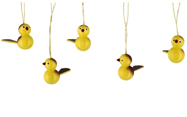 Birds to hang, 5 pieces, yellow/brown by SEIFFEN.COM