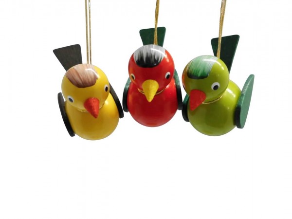 Vögel zum Hängen, 3 Stück, rot/gelb/grün von SEIFFEN.COM