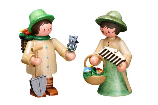 Miniature gardener couple, 6 cm, colored by Romy Thiel