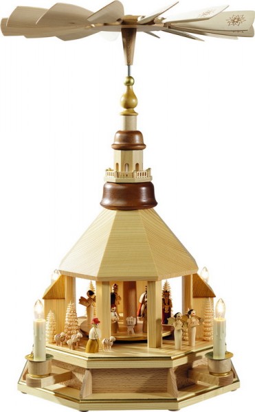 Christmas pyramid Seiffen church with Christ's birth, electric by Richard Glässer