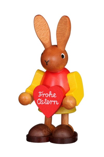 German Easter Figurin Easter Bunny with heart, 8,5 cm, Christian Ulbricht GmbH & Co KG Seiffen/ Erzgebirge