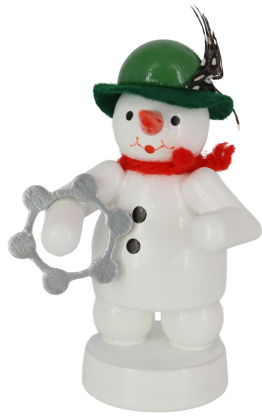 Schneemann Musikant mit Tambourin, farbig, 8 cm von Volker Zenker