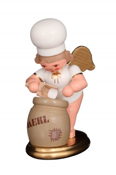 German Christmas Angel, bakerangel with flour sack, 7,5 cm, Christian Ulbricht GmbH & Co KG Seiffen/ Erzgebirge