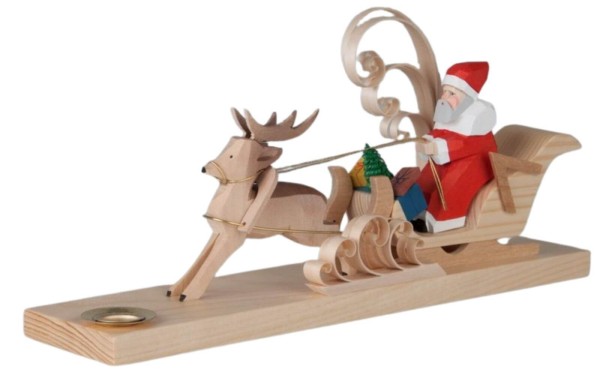 Holzschnitzerei Weihnachtsmann auf Schlitten, 11 cm von Bettina Franke