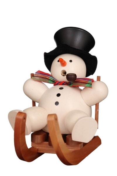 Smoking man snowman on sledge, 11 cm by Christian Ulbricht