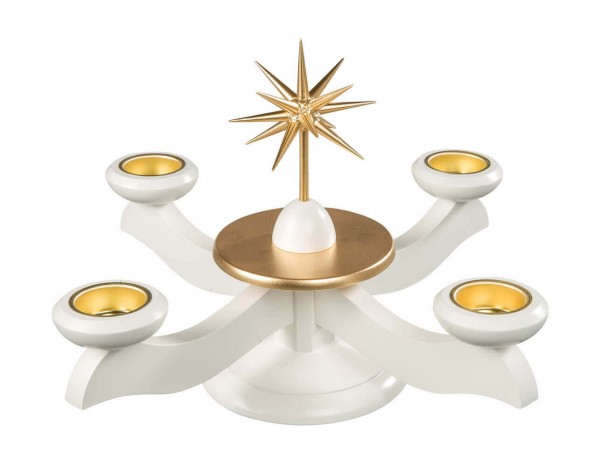 Advent candlestick with poinsettia, white/gold for tea lights by Albin Preißler