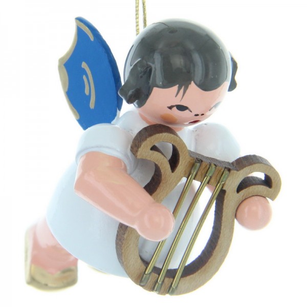 Hovering angel with lyre and blue wings by Figurenland Uhlig GmbH