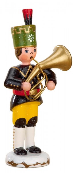 German Figurine - Winter Kid miner with Tenorhorn, 9 cm, Hubrig Volkskunst GmbH Zschorlau/ Erzgebirge