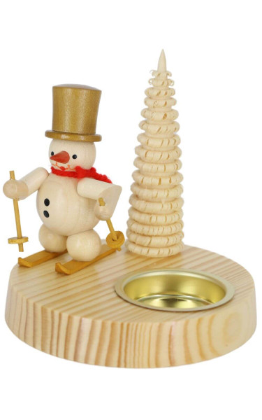 Candle holder with snowman skier, natural, 10 cm by Ralf Zenker