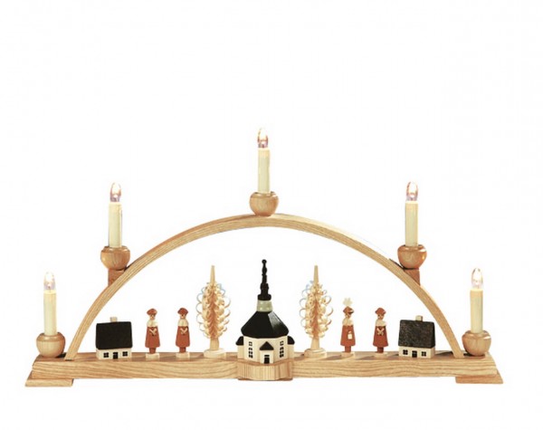 Knuth Neuber, Schwibbogen Seiffener Kirche mit Kurrende und Spanbaum_BIld1