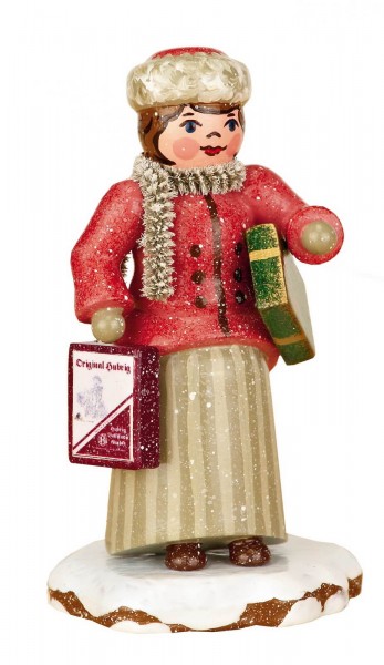 German Figurine - Winter Kid Christmas shopping, 7,5 cm, Hubrig Volkskunst GmbH Zschorlau/ Erzgebirge