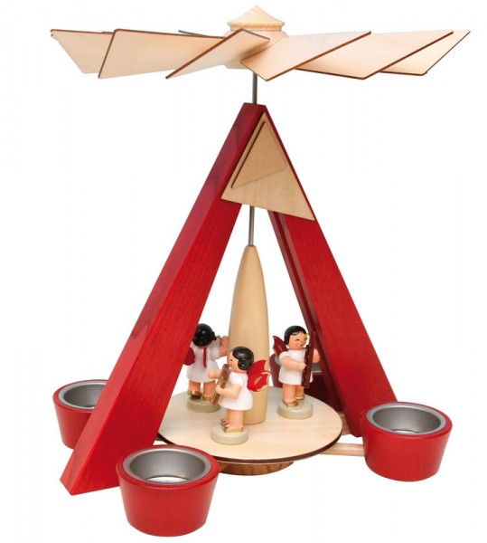 Weihnachtspyramide rot mit 3 Engeln von Figurenland Uhlig GmbH