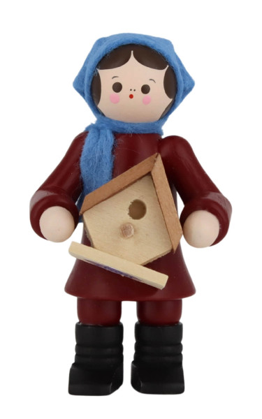 Miniature girl with nesting box, 6 cm/2.36 in, coloured by Romy Thiel_1