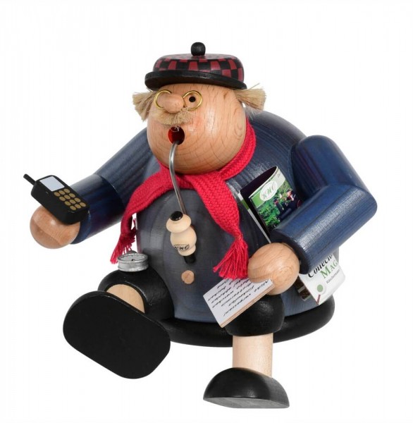 Räuchermännchen Kantenhocker von KWO mit dem Motiv eines Rüstigen Rentners, 15 cm 