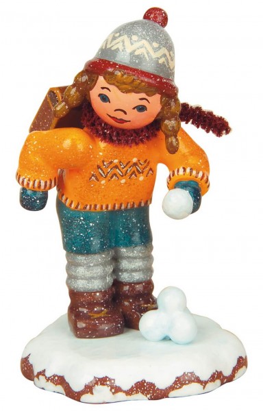 German Figurine - Winter Kid schoolgirl, 6,5 cm, Hubrig Volkskunst GmbH Zschorlau/ Erzgebirge
