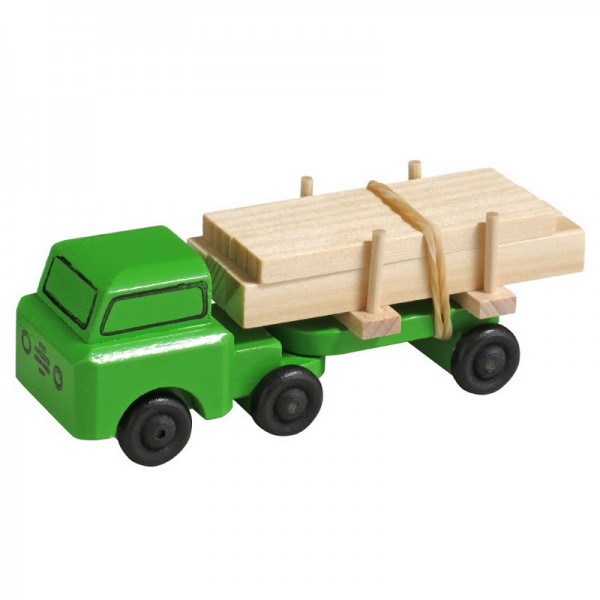 Wooden Truck with wood, 7,5 cm, Spielalter ab 3 Jahre, Robbi Weber Seiffen/ Erzgebirge