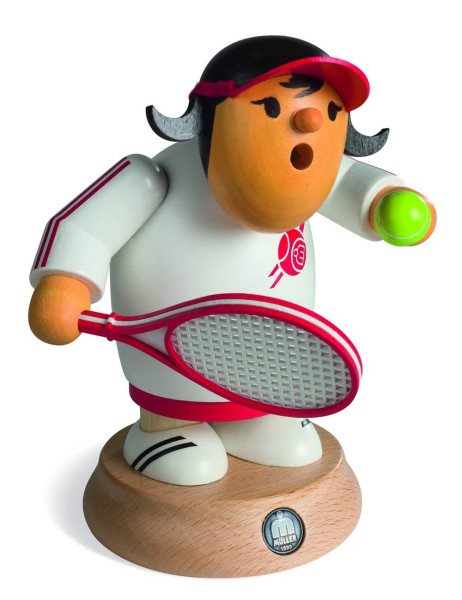 Smoking man Müllerchen®, woman tennis player, 16 cm from Müller Kleinkunst