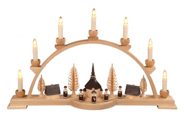 Candle arch with Seiffen village with interior lighting, 60 cm electric by Albin Preißler_pic1