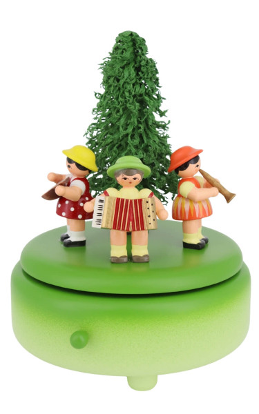 Music box with 3 instrument-playing children, green, by Figurenland Uhlig GmbH1