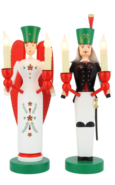 Engel und Bergmann elektrisch beleuchtet, 32 cm, farbig von Richard Glässer_1